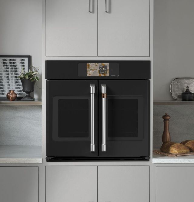 Café™ Professional Series 30” Matte Black Smart Single Electric Wall Oven with French Doors-3