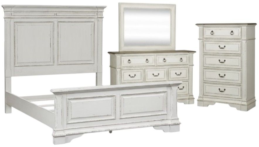 Liberty Furniture Abbey Park 4-Piece Antique White/Weathered Brown ...