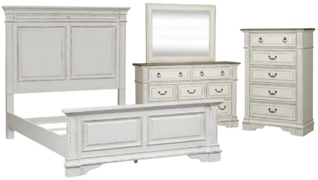 Liberty Furniture Abbey Park 4-Piece Antique White/Weathered Brown Queen Panel Bedroom Set-0