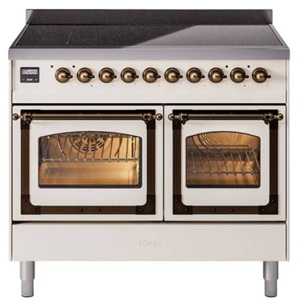 Ilve® Nostalgie II Noblesse 40'' Antique White Pro Style Induction Range with Burnished Trim-0