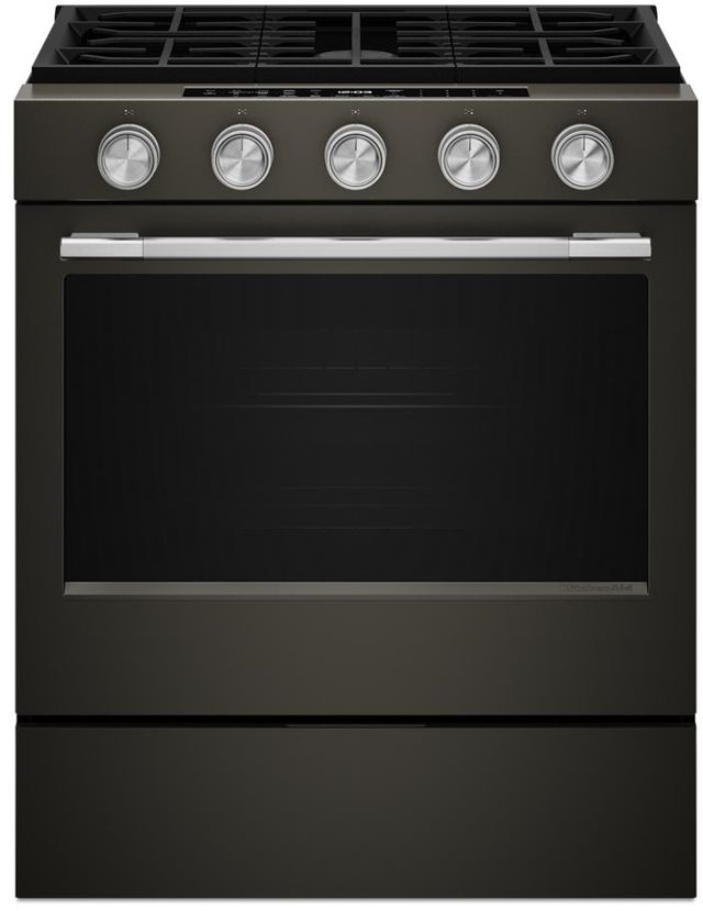 KitchenAid® 30" Black Stainless Steel Slide-In Gas Range-2