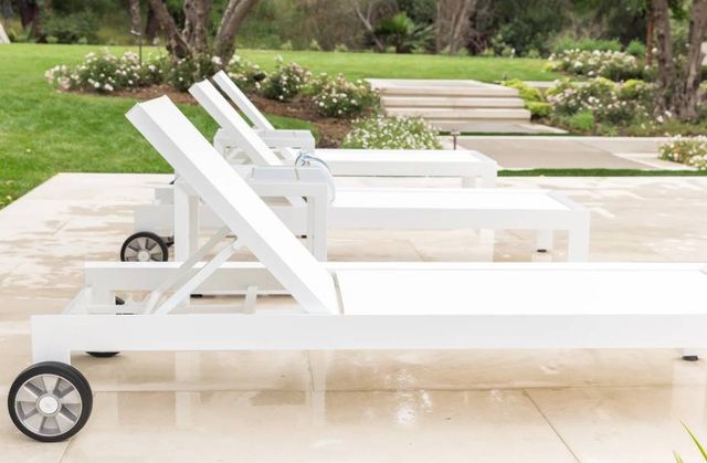 Sunset West Newport Frost/Satin White Fabric/Metal Outdoor Sling Chaise-1