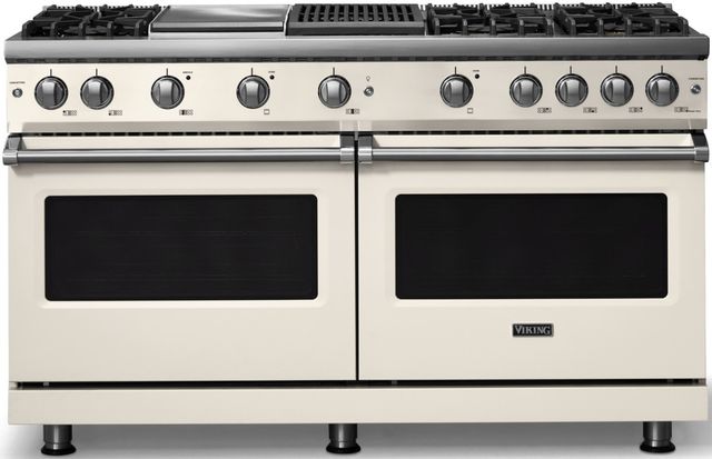 Viking® 5 Series 60" Pure White Pro Style Gas (NG) Range with Polished Chrome Trim-0