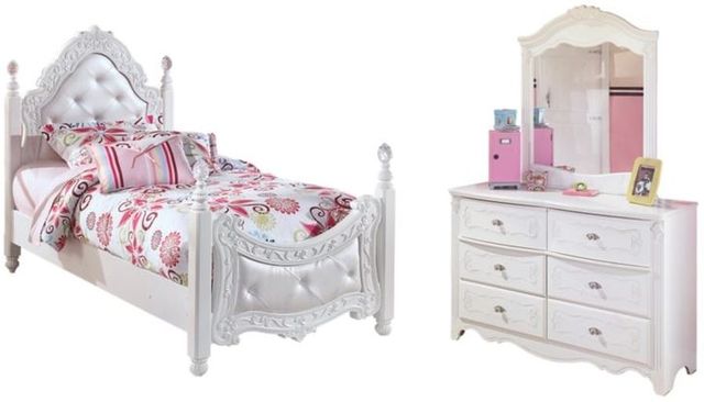 Signature Design by Ashley® Exquisite 2-Piece White Twin Poster Bed Set-0
