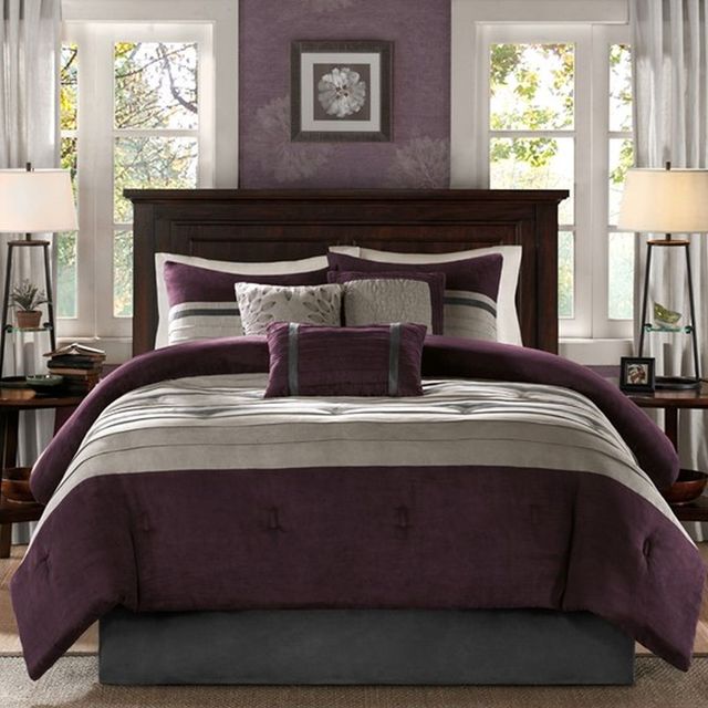 Olliix by Madison Park Purple Queen Palmer 7 Piece Comforter Set-0