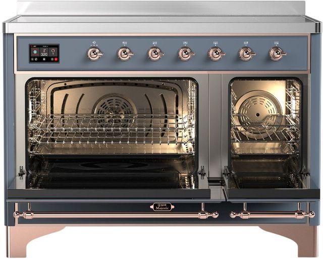 Ilve® Majestic III 48" Blue Gray Pro Style Induction Range with 6 Elements and Copper Trim-1