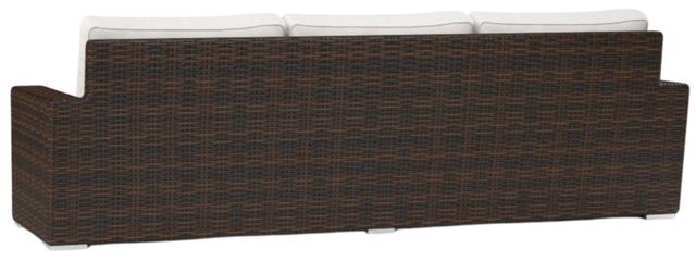 Sunset West Montecito Cognac Resin Wicker Outdoor Sofa with Canvas Flax Cushion-3