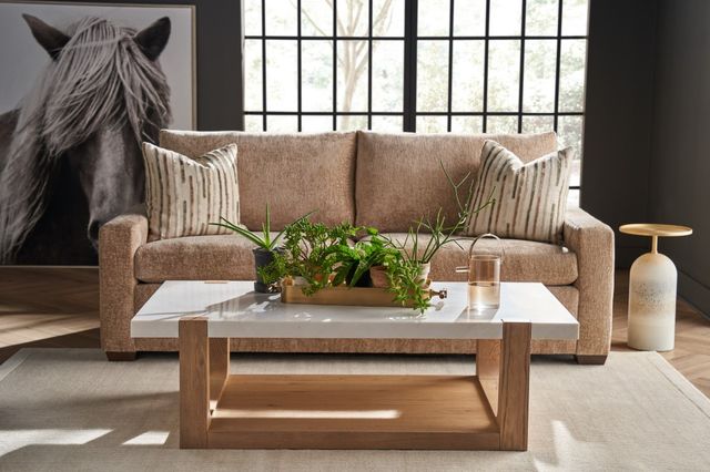 Universal Explore Home™ New Modern Honed White Ellis Cocktail Table with Natural Oak Base-1