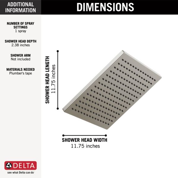 Delta Universal Showering Components 12" Lumicoat® Stainless Square Single-Setting Metal Raincan Shower Head-2