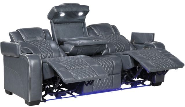 Homelegance® Apex Blue Double Power Reclining Sofa with Center Drop-Down Cup Holders-3
