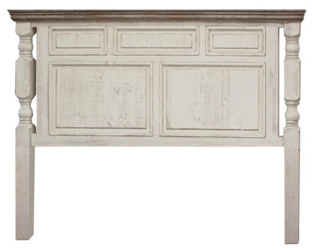 International Furniture Direct Stone White Eastern King Panel Bed-3