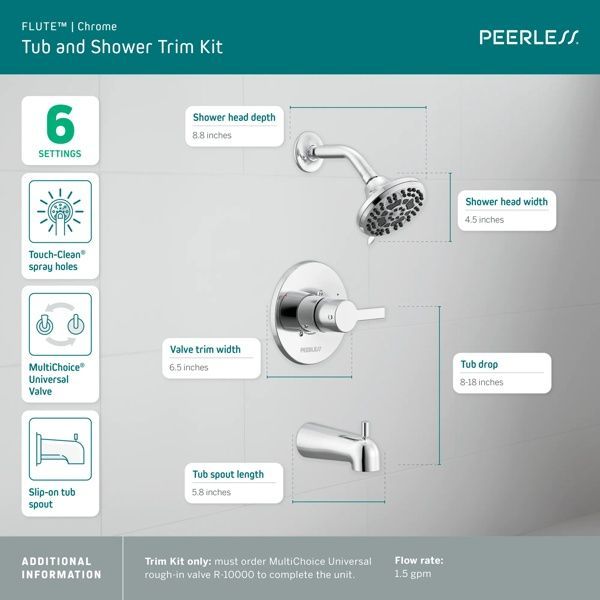 Peerless Flute™ Chrome Tub and Shower Trim Kit -3