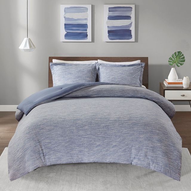 Olliix by Urban Habitat Blue Full/Queen Space Dyed Melange Cotton Jersey Knit Comforter Set-0