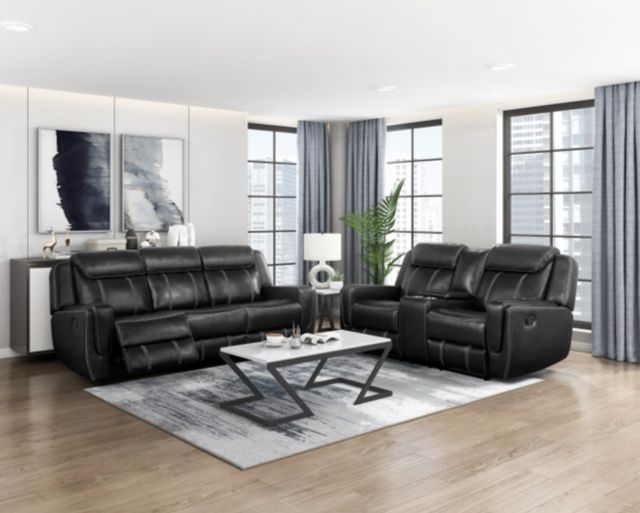 Homelegance® Littleton Black Double Manual Reclining Sofa-1