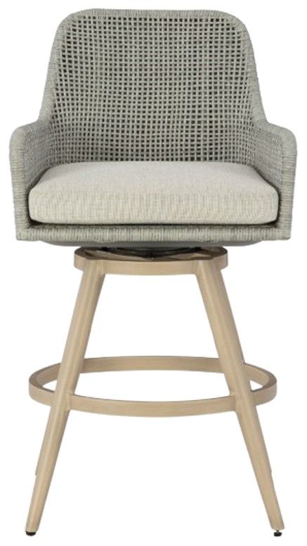 Signature Design by Ashley® Seton Creek 2-Piece Beige/Gray Outdoor Aluminum/Resin Wicker Swivel Bar Stool-2