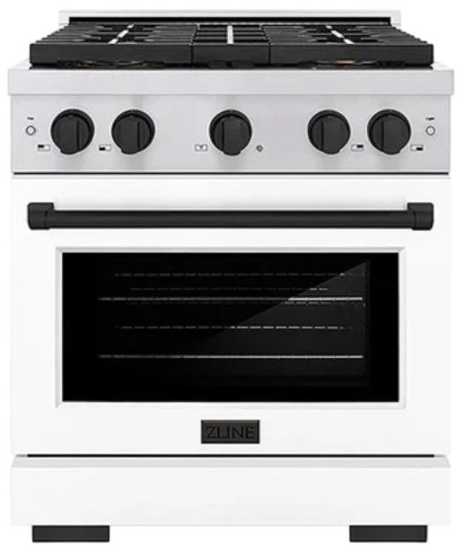 ZLINE Autograph Edition Paramount 30" 4.2 Cu. Ft. Stainless Steel Gas Range with 4 Burner DuoPro™ Cooktop, Convection Gas Oven, White Matte Door and Matte Black Accents-0