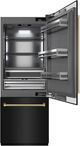 ZLINE Autograph Edition 30" 16.1 Cu. Ft. Black Stainless Steel Built-In Bottom Freezer Refrigerator with Water Dispenser, Ice Maker, Graphite Gray Interior and Polished Gold Helix Handles-2