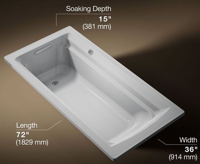 KOHLER® Archer® Ice Gray 72" x 36" Drop-In Bath with Bask® Heated Surface-2