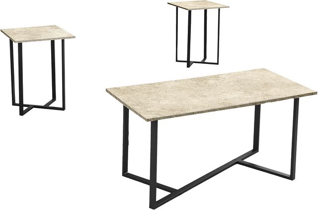 Monarch Specialties Inc. 3-Piece Cream Stone Accent Tables Set with Black Metal Bases-0