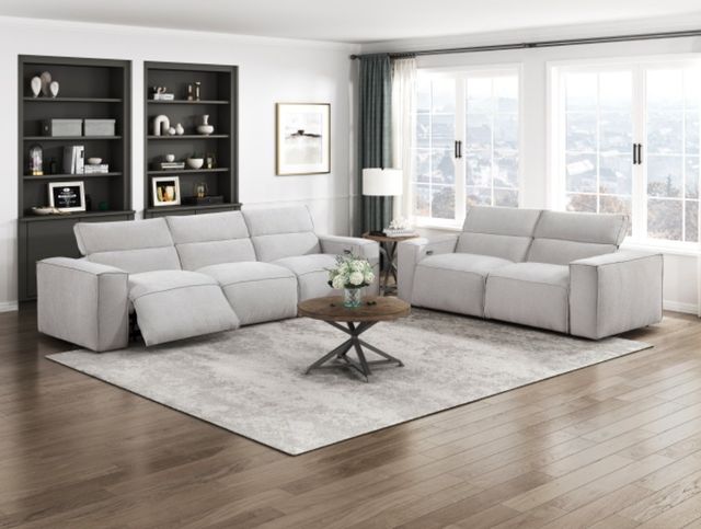 Homelegance® Phoebe Light Gray Power Double Reclining Sofa with Power Headrests-1