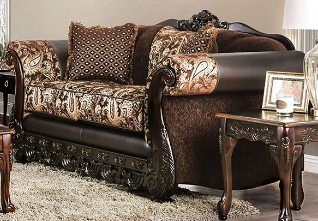 Furniture of America® Newdale Brown/Gold Sofa and Loveseat-2