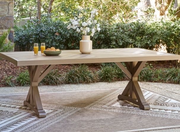 Signature Design by Ashley® Revare Beach Beige Aluminum/Porcelain Outdoor Dining Table-1