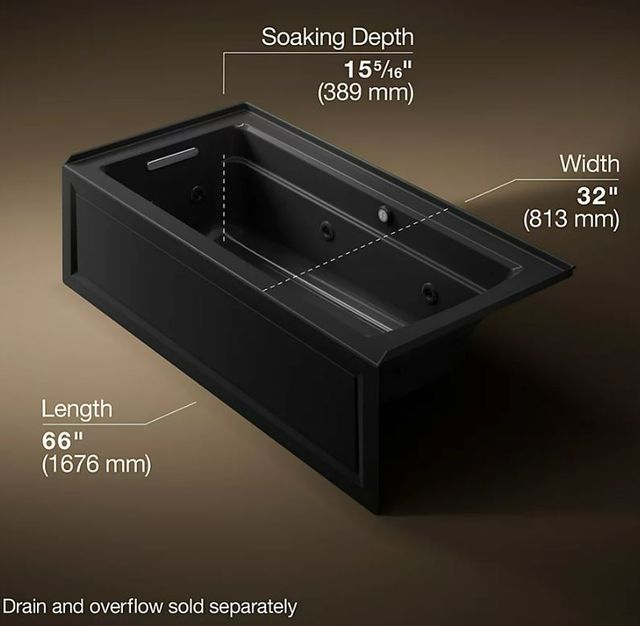 KOHLER® Archer® Black 66" x 32" Alcove Whirlpool Bath with Bask® Heated Surface - Left Drain-1