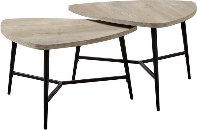 Monarch Specialties Inc. 2 Piece Taupe Reclaimed Wood with Black Metal Table Set-0