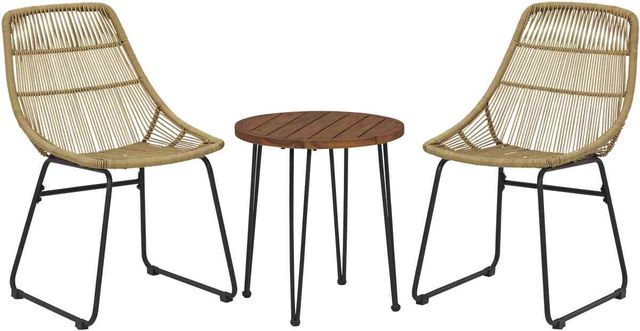 Signature Design by Ashley® Coral Sand 3-Piece Light Brown/Black Outdoor Conversation Set-0