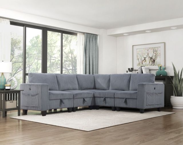 Homelegance® Walterboro 5-Piece Dark Gray L-Shape Sectional with Storage-1