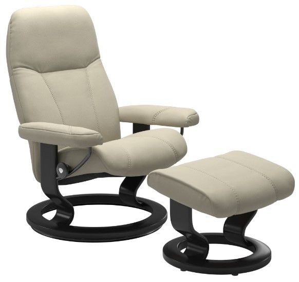 Stressless® by Ekornes® Customizable Consul Medium Manual Recliner and Ottoman with Classic Base