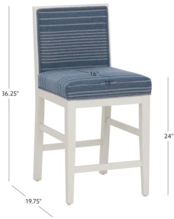 Linon Ramsey 2-Piece Blue Stripe/White Counter Stool-2