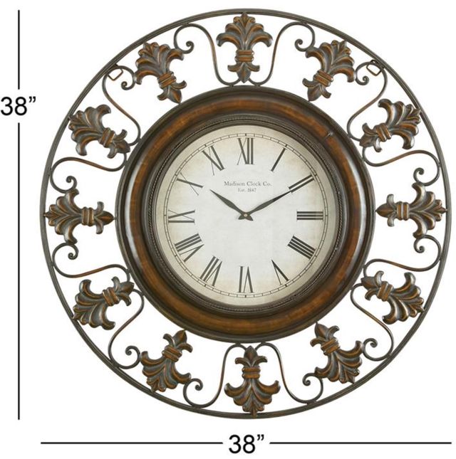 Deco Marche Brown 38” Fleur De Lis Wall Clock-3