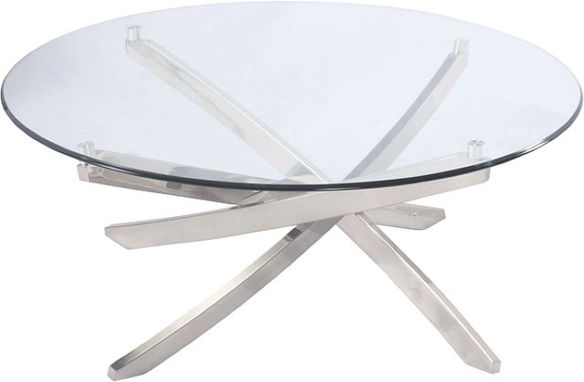 Magnussen Home® Zila Glass Top Round Cocktail Table with Brushed Nickel Base-2