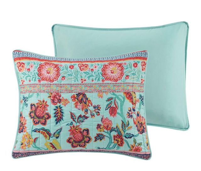 Olliix by Intelligent Design Ophelia Aqua Full/Queen Boho Printed Coverlet Set-1