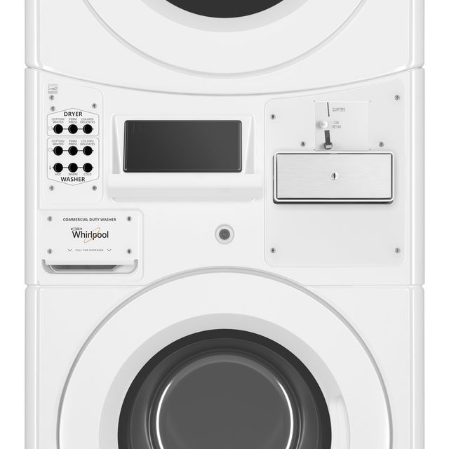 Whirlpool Commercial 3.1 Cu. Ft. Washer / 6.7 Cu. Ft. Gas Dryer Stack - Coin Equipped, White-1