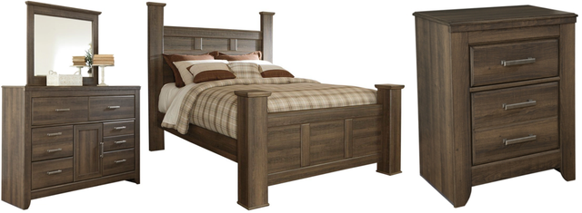 Signature Design by Ashley® Juararo 4-Piece Dark Brown Queen Poster Bed Set-1