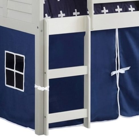 Donco Kids Louver Blue/White Youth Twin Loft Bed with Tent Kit-2