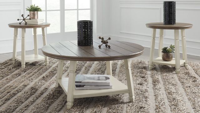American Wholesale Furniture Riverside 3-Piece Weathered Oak Occasional Table with Antique White Base Set-0