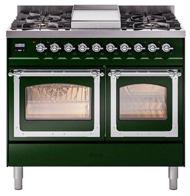 Ilve® Nostalgie II Noblesse 40'' Emerald Green Pro Style Dual Fuel Range with Chrome Trim-0