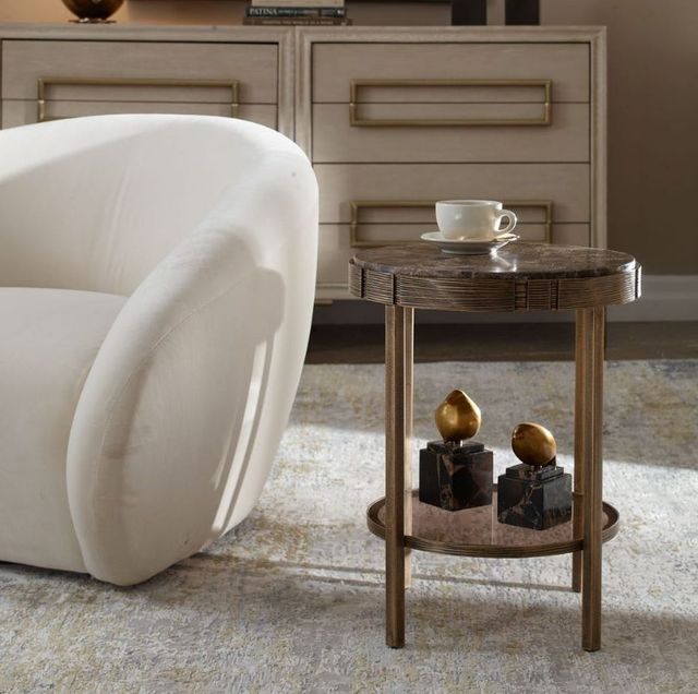Uttermost® Cusano Antique Brass Round Marble Accent Table-2