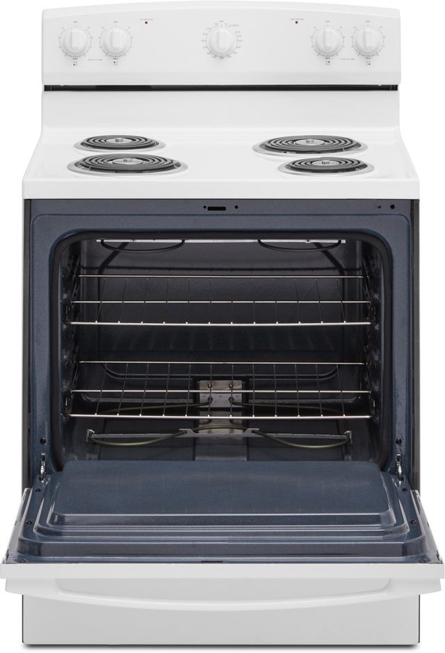 Amana® 30" White Freestanding Electric Range with SpillSaver™ Upswept Cooktop and Easy Clean Glass Door-1