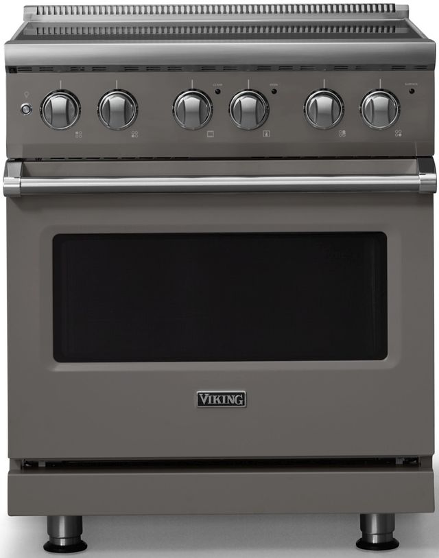 Viking® 5 Series 30" Damascus Gray Pro Style Electric Range with Polished Chrome Trim-0