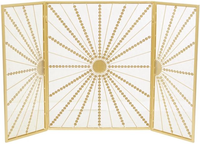 Deco Marche Gold Starburst Foldable 3 Panel Fireplace Screen with Bead Inspired Rays-1
