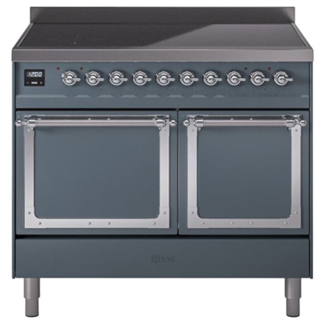 Ilve® Nostalgie II Noblesse 40'' Blue Gray Pro Style Induction Range with Chrome Trim-0