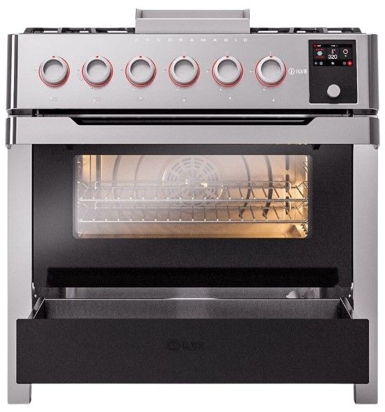 Ilve® Panoramagic 36" Stainless Steel Pro Style Dual Fuel Gas Range-3