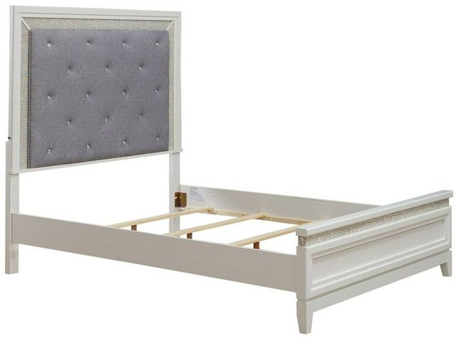 Liberty Furniture Reflections Pearl White Queen Upholstered Panel Bed with Rhinestone Accents