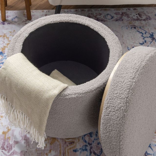 Linon Sunny Gray Round Storage Ottoman-4