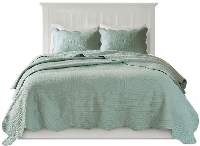 Olliix by Madison Park 3 Piece Seafoam King/California King Tuscany Reversible Scalloped Edge Coverlet Set-0