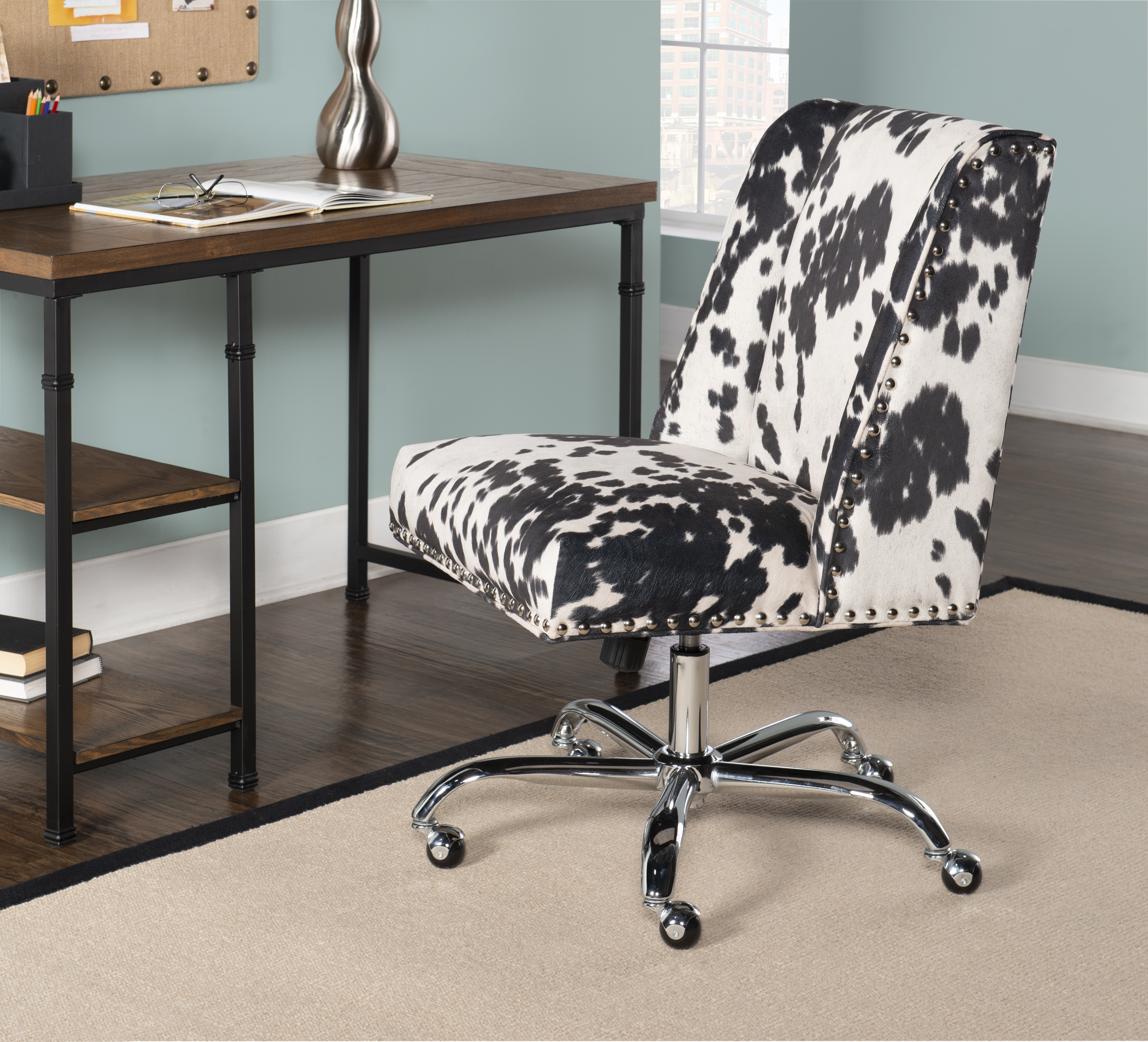 Linon Draper Cow Print Office Chair Lacks Furniture Brownsville Laredo McAllen Alice Corpus Christi Harlingen Rio Grande City Victoria Pharr TX